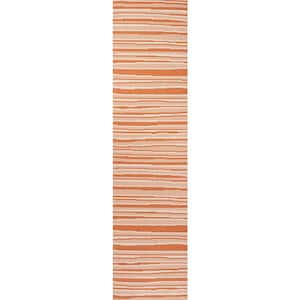 Castara Orange/Cream 2 ft. x 8 ft. Wavy Stripe Modern Indoor/Outdoor Area Rug