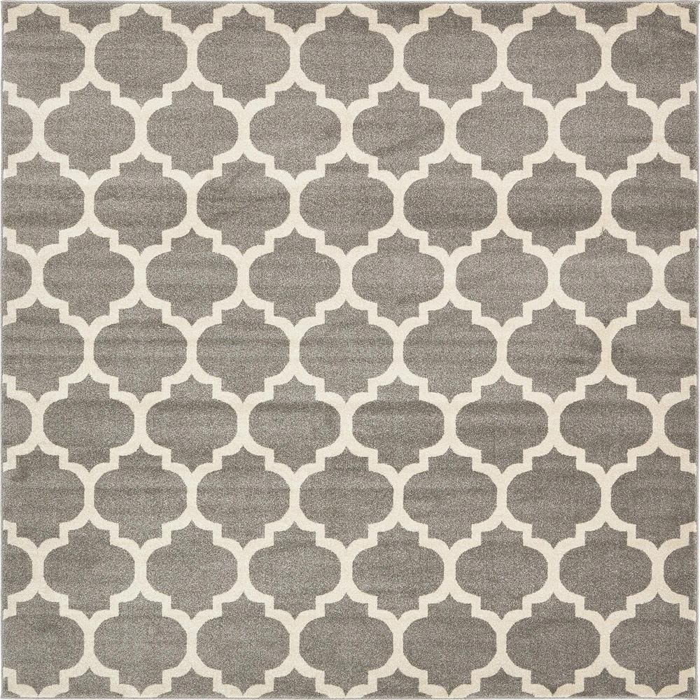8' x 8' Dark Gray Trellis Square Area Rug
