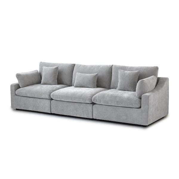 119.2 in. Slope Arm Linen 3-Pieces Modular Free Combination Sofa with Ottoman in Gray