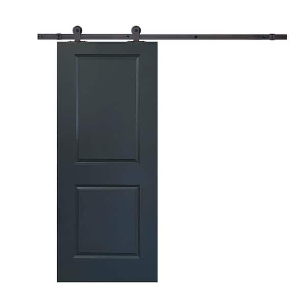 CALHOME 30 in. x 80 in. Charcoal Gray Painted Finished Composite MDF 2 Panel Interior Sliding Barn Door with Hardware Kit