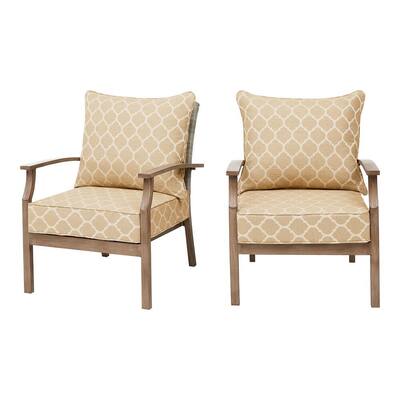 Beachside Rope Look Wicker Outdoor Patio Lounge Chair with CushionGuard Toffee Trellis Tan Cushions (2-Pack)
