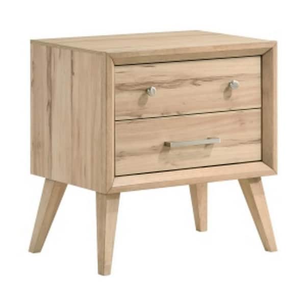 Benjara 26 in. Brown and Chrome 2-Drawers Wooden Nightstand