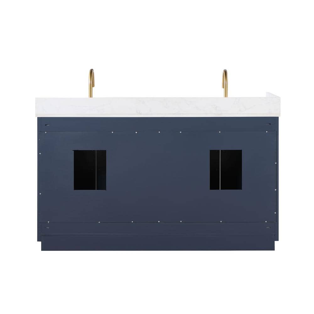 Gavino 60" Royal Blue Wood Vanity with Composite Stone Top and Mirror