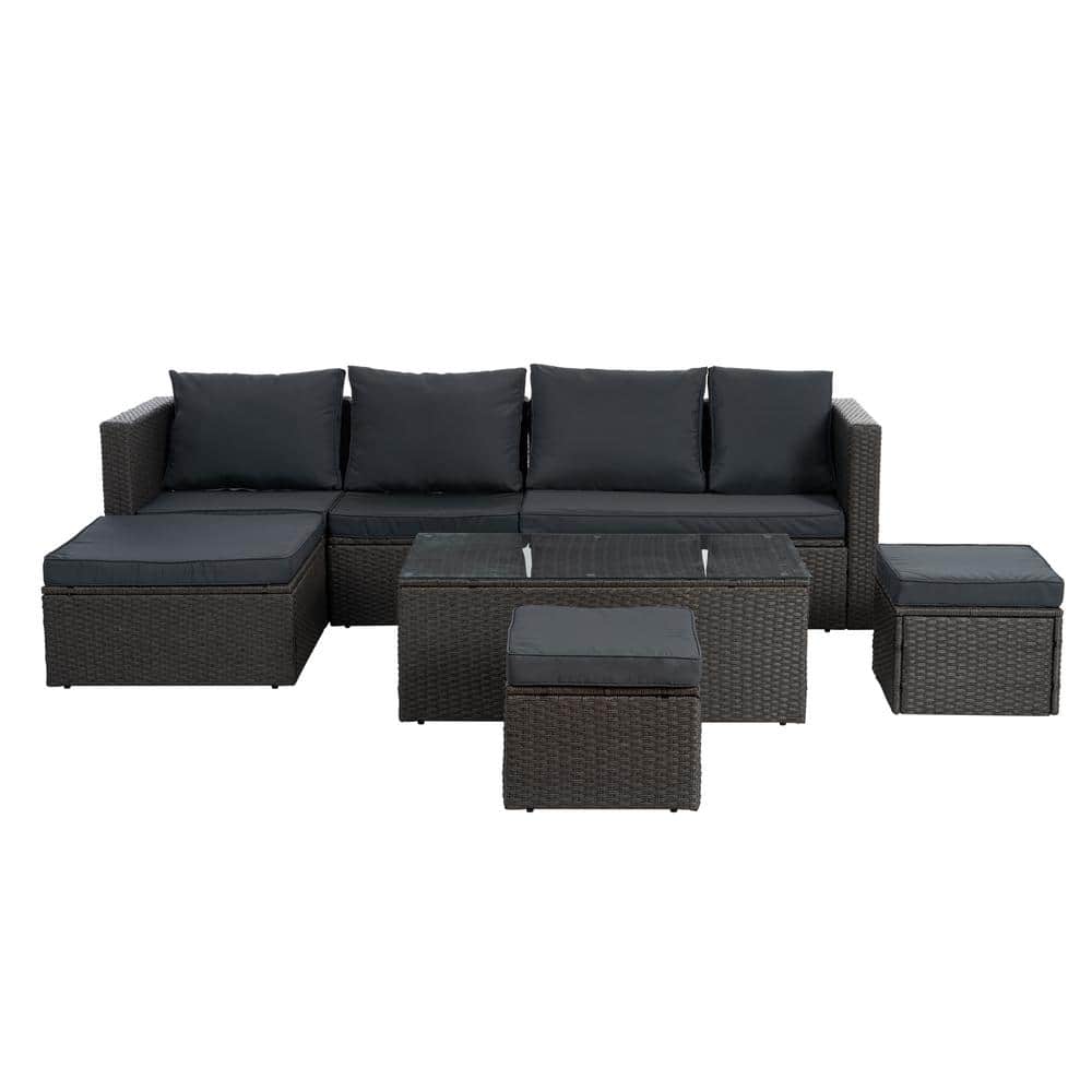 7-Piece Wicker Outdoor Patio Conversation Set with Dark Gray Cushions and Tempered Glass Table price history on PriceWatchPro