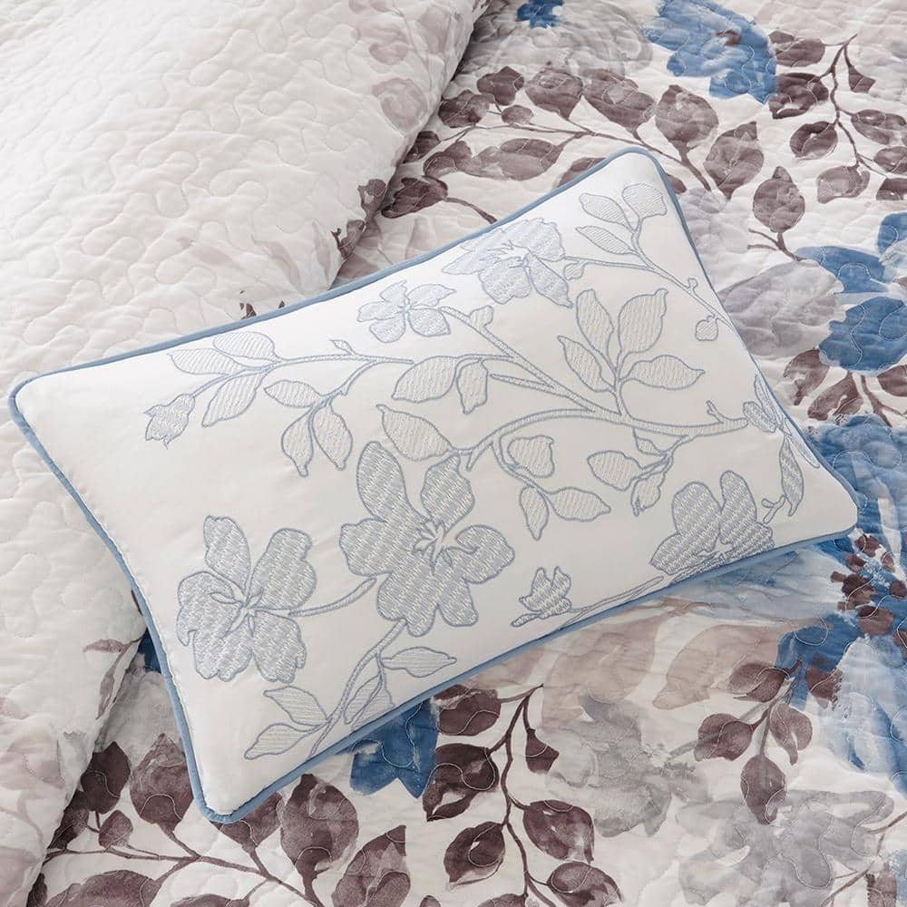 Blue Floral Reversible Full Microfiber Quilt Set