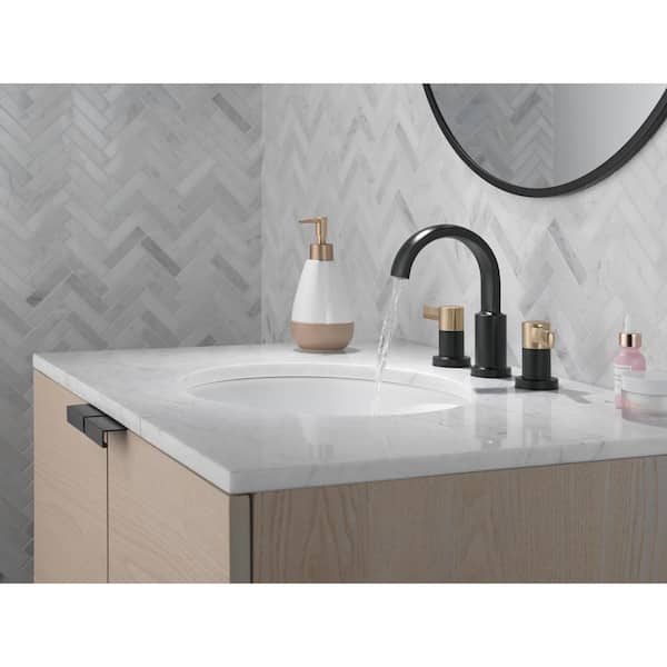 Albion 8 in. Widespread Double Handle Bathroom Faucet with Drain Kit Included in Matte Black/Champagne Bronze