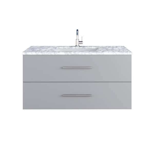 Napa 48 in. W x 22 in. D x 21.75 in. H Single Sink Bath VanityWall Mounted in Gray with White Carrera Marble Countertop