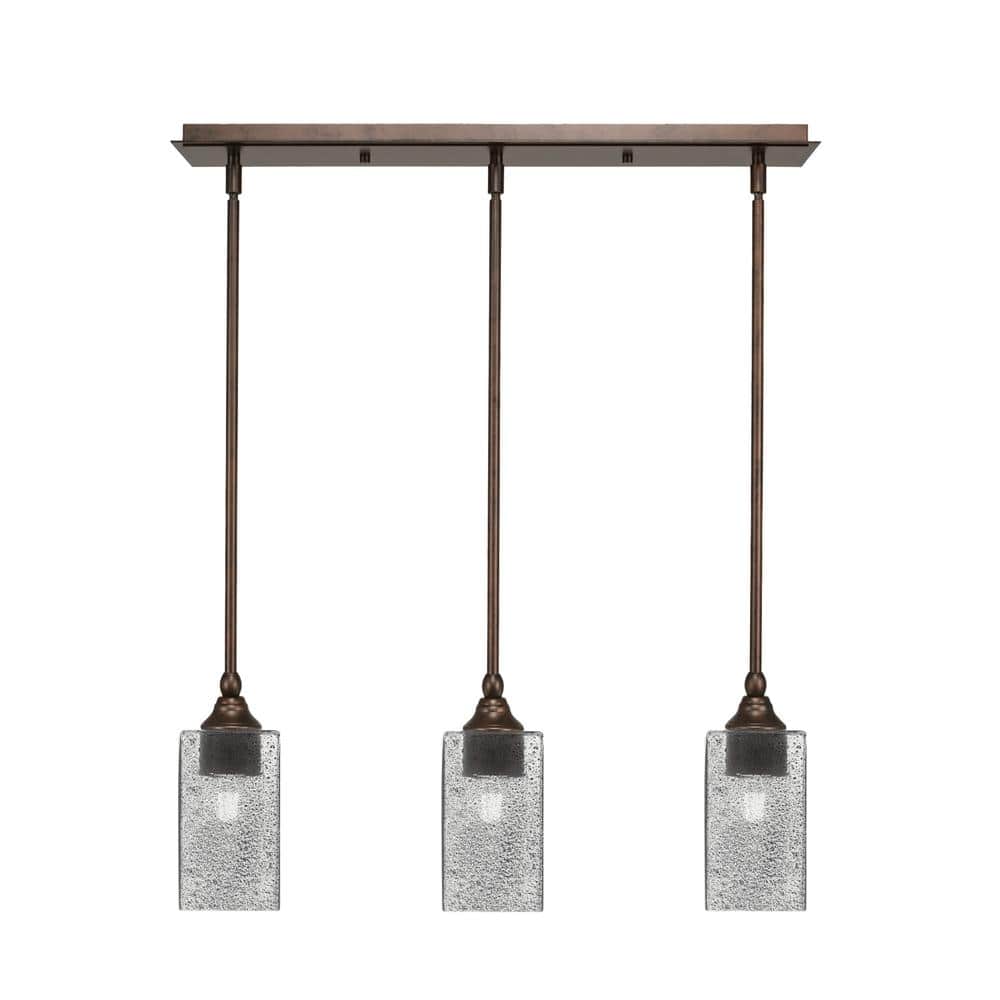 Livingston 100-Watt 3-Light Bronze Shaded Pendant Light with 3.5 in. Smoke 