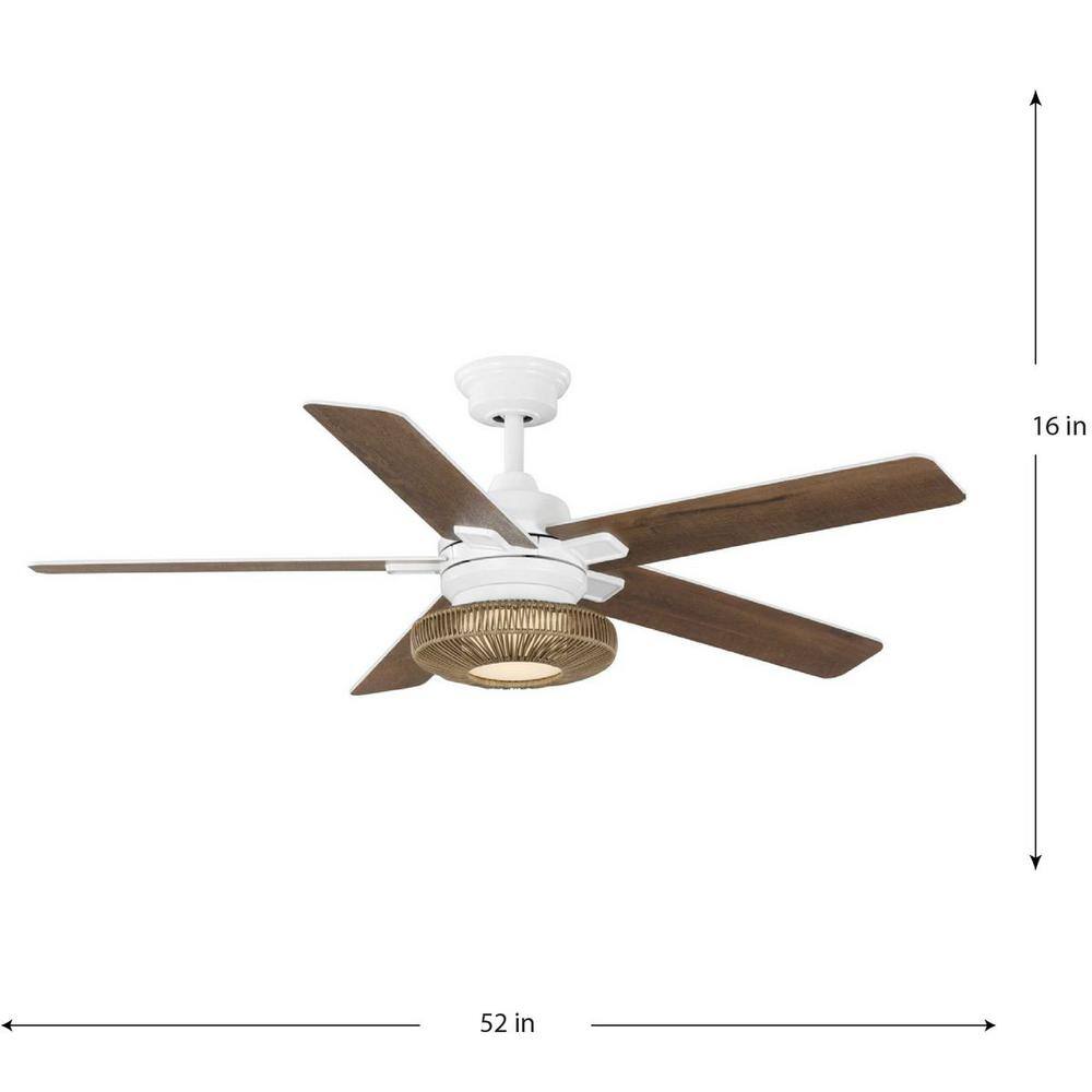 Satin White 52-Inch Ceiling Fan with Wicker Shade and LED Light