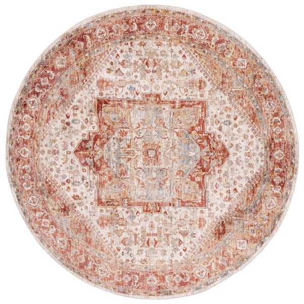 Valencia 6 ft. x 6 ft. Ivory/Rust Distressed Medallion Border Round Area Rug