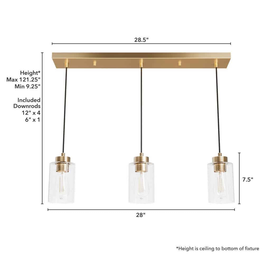 Hartland Alturas Gold 3-Light Cluster Linear Pendant with Clear-Seeded Glass