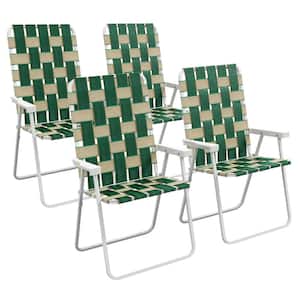 Green Patio Plastic Folding Chairs, Classic Outdoor Camping Chairs, Portable Lawn Chairs with Armrests (Set of 4)