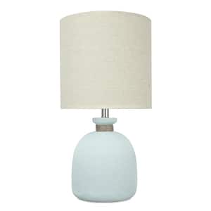 19-1/2 in. Pale Blue Glass Table Lamp with Rope Accents and Drum Shaped Lamp Shade in Off White