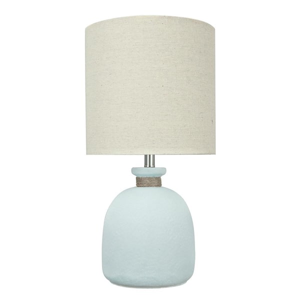 Aspen Creative Corporation 19-1/2 in. Pale Blue Glass Table Lamp with Rope Accents and Drum Shaped Lamp Shade in Off White