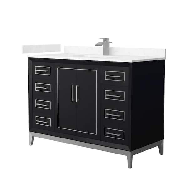 Wyndham Collection Marlena 48 in. W x 22 in. D x 35.25 in. H Single Bath Vanity in Black with Carrara Cultured Marble Top