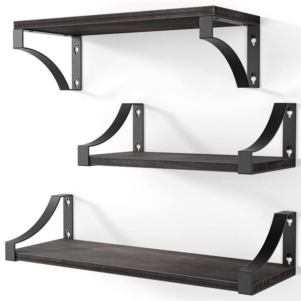 5.9 in. x 16.4 in. x 4.3 in. Brown Wood Floating Decorative Wall Shelves wi