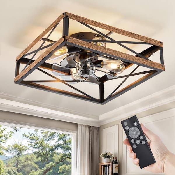 20in.Bronze Indoor/Outdoor Ceiling Fan w/Light and Remote Low Profile Flush Mount Fandelier Rustic Farmhouse for Bedroom