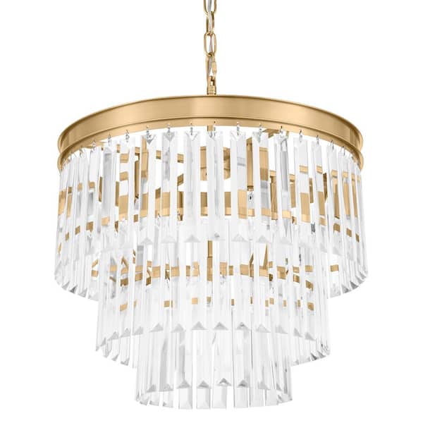 Home Decorators Collection North Falls 5-Light Gold Tiered Pendant Light with Crystal Shade