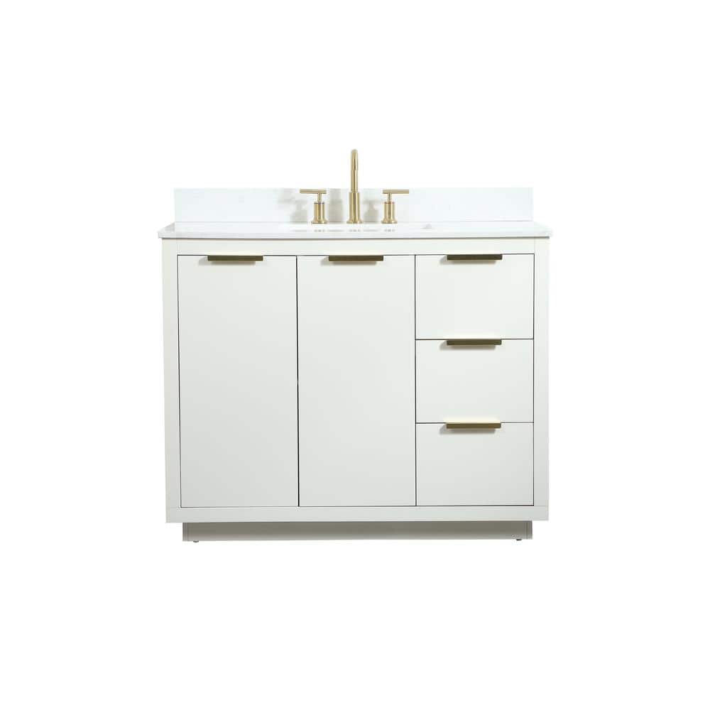 42 in. W Single Bath Vanity in White with Engineered Stone Vanity Top in Ca