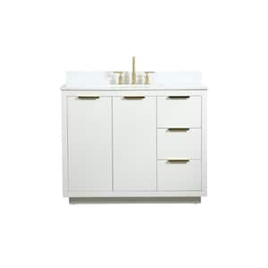 42 in. W Single Bath Vanity in White with Engineered Stone Vanity Top in Calacatta with White Basin with Backsplash