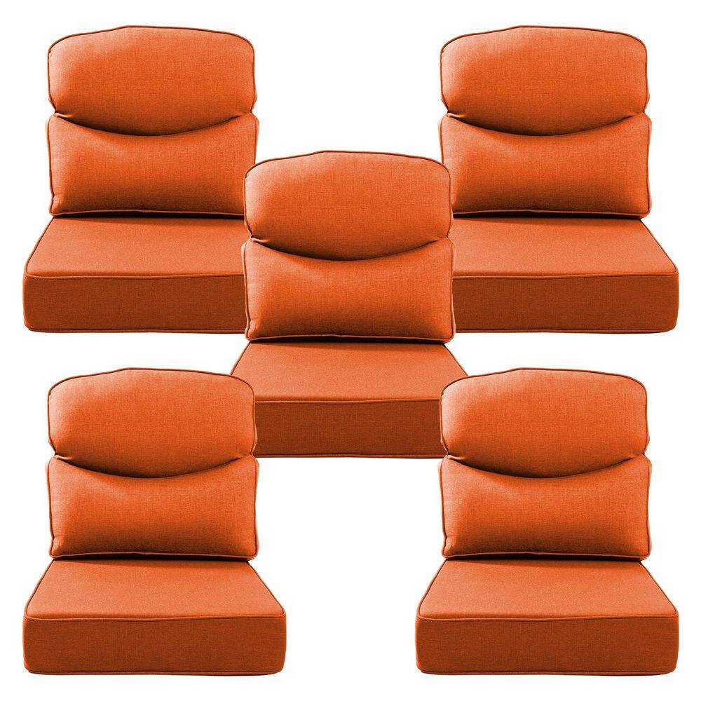 Ivora 24 in. W x 24 in. D x 6 in. T 10-Piece Water Resistant Outdoor Lounge Chair Replacement Cushion Set in Orange