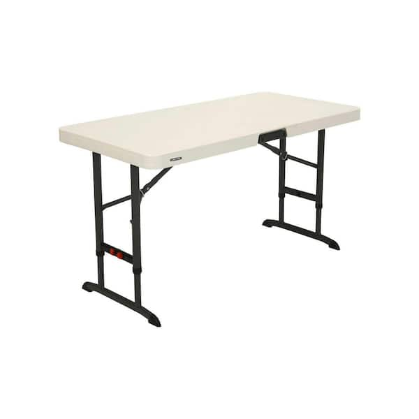 48 in. Almond Plastic Adjustable Height Folding High Top Table