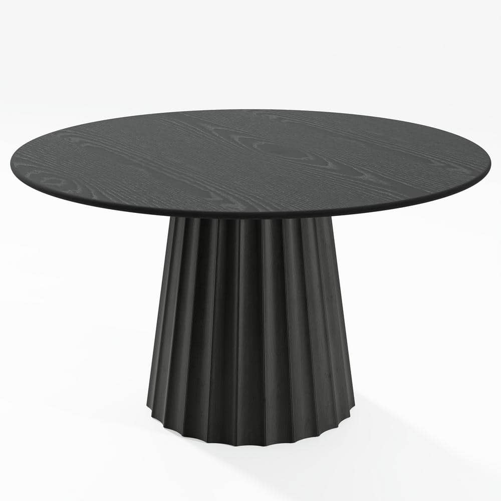 Dovelina 52 in. Solid Wood Pedestal Black Dining Table Round Kitchen ...