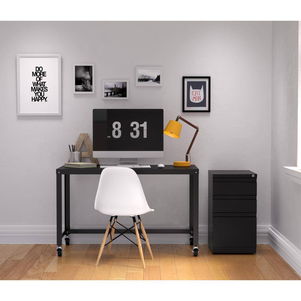 Black 3-Drawer Lockable Mobile Steel File Cabinet