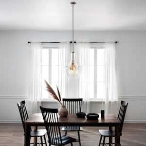 Everly 22.75 in. 3-Light Brushed Nickel Transitional Shaded Kitchen Bell Pendant Hanging Light with Clear Seeded Glass