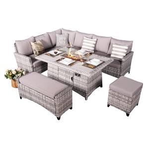 Hyde Gray 5-Pieces Wicker Patio Conversation Set with Gray Cushions
