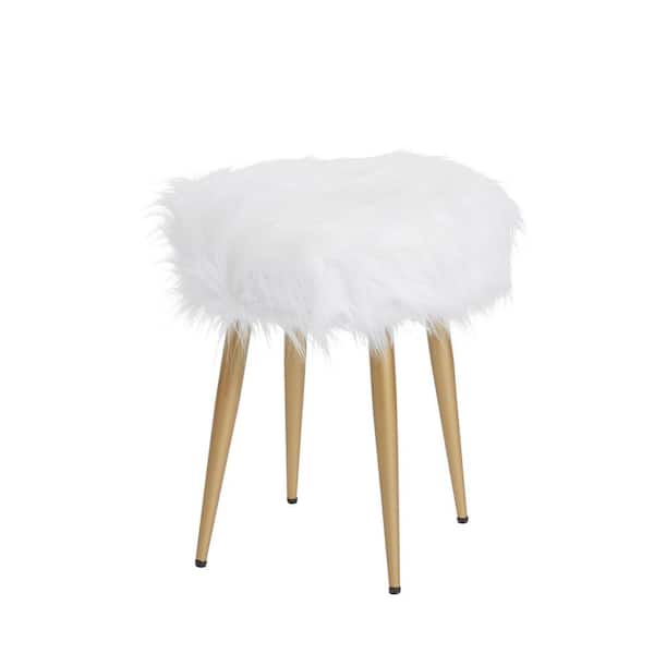 Silverwood Furniture Reimagined Marilyn Gold Round White Fur Vanity Stool