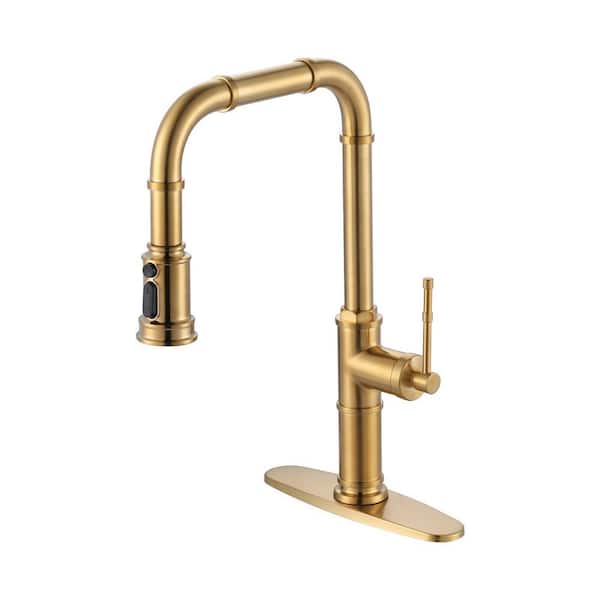 VEVETTA 18 in. Single Handle Pull Down Sprayer Kitchen Faucet with 3-Mode Sprayer Head in Gold