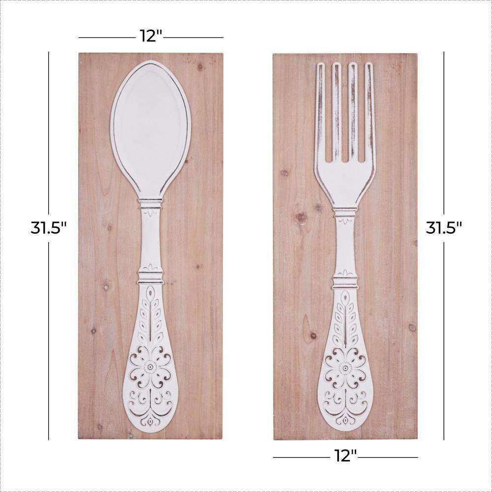 Brown and Cream Carved Wooden Utensils Wall Decor Set