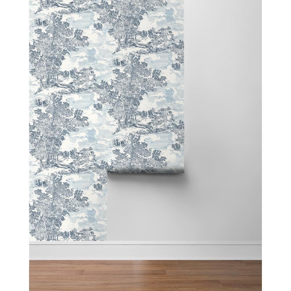 Sapphire and White Scenic Peel and Stick Wallpaper Roll