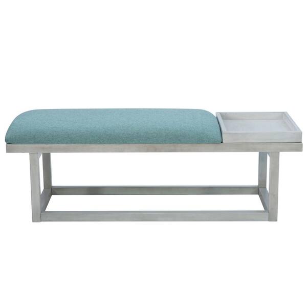 Linon Home Decor Gert Backless Whitewash and Aqua 52 Entry