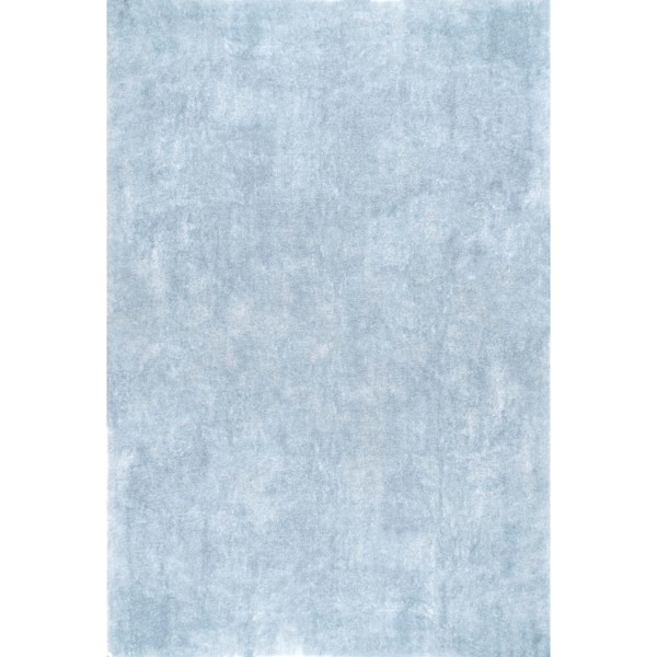 nuLOOM Loni Machine Washable Light Blue Doormat 3 ft. x 5 ft. Solid Shag Area Rug