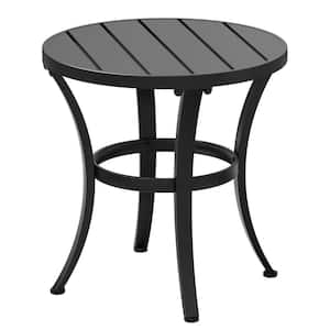 20 in. Black Round Metal Indoor Outdoor Side Table Adjustable Foot Pads Weather Resistant Patio Table Poolside
