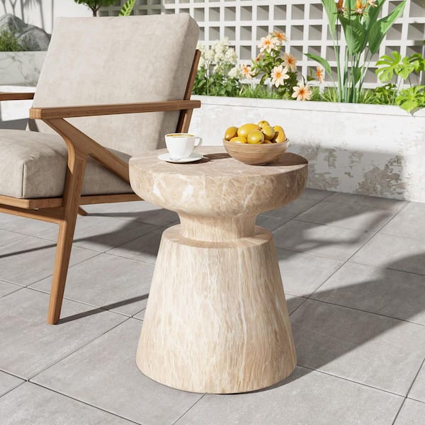 Echo Outdoor Patio Lightweight Concrete Ponti Travertine Round Side Table, Glod