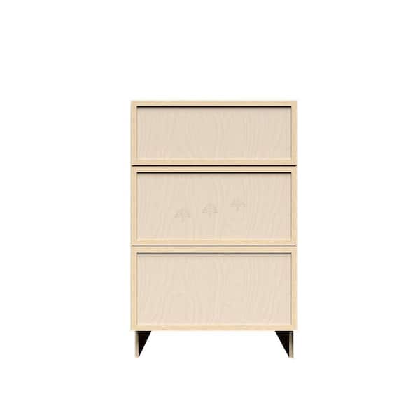 Slim Shaker 15 in. 3-Drawer Base Bath Vanity Cabinet without Top in Natural Wood Assembled