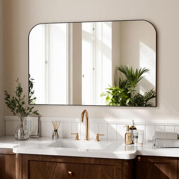 Modern Black 30 in. W x 48 in. H Arched Aluminum Alloy Framed Vanity Wall Mirror