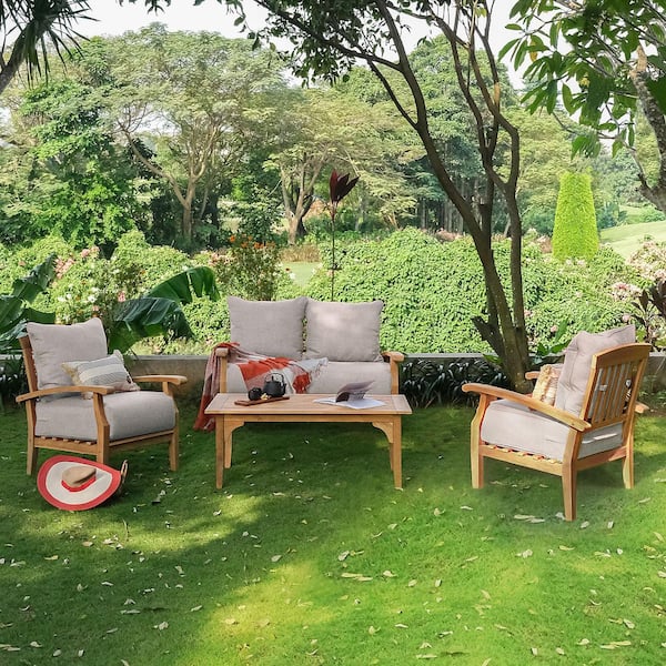 Cambridge Casual Cambridge Casual Caterina 4-Piece Teak Patio Conversation Set with Beige Cushion
