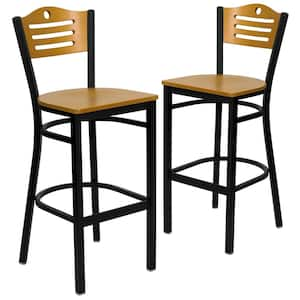 29.75 in. Natural Wood Back/Natural Wood Seat/Black Metal Frame Bar Stool - 2 pack