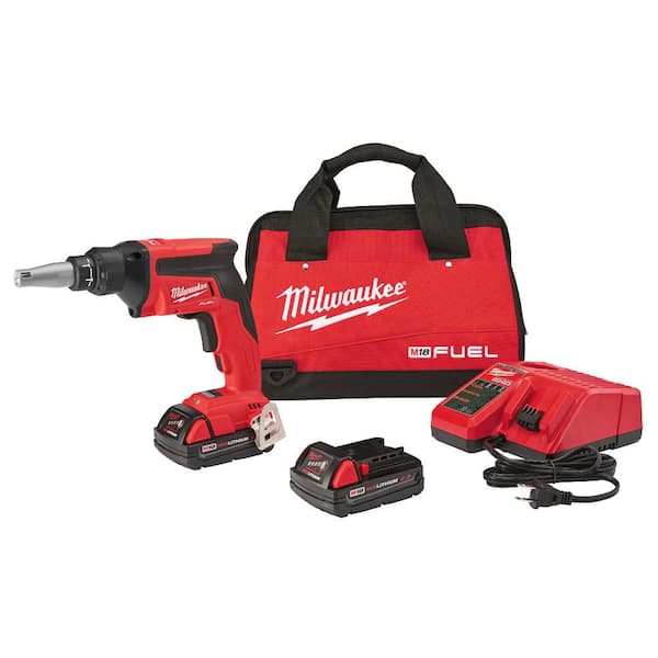 Milwaukee M18 FUEL 18V Lithium-Ion Brushless Cordless Compact Drywall Screw Gun Kit w/(2) 2.0Ah Batteries, Charger, Tool Bag