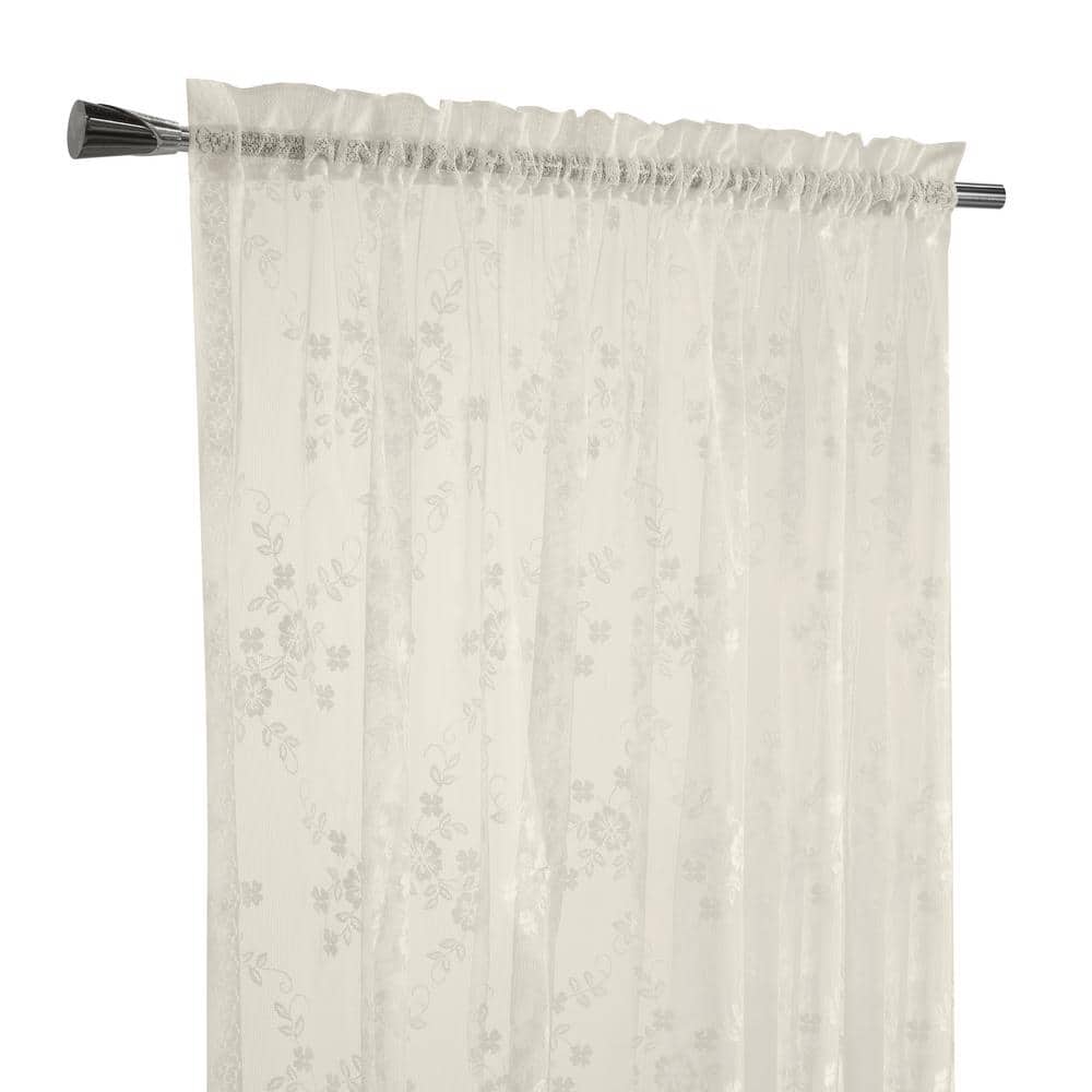Mona Lisa Eggshell Lace Sheer Rod Pocket Curtain Panel 56x84