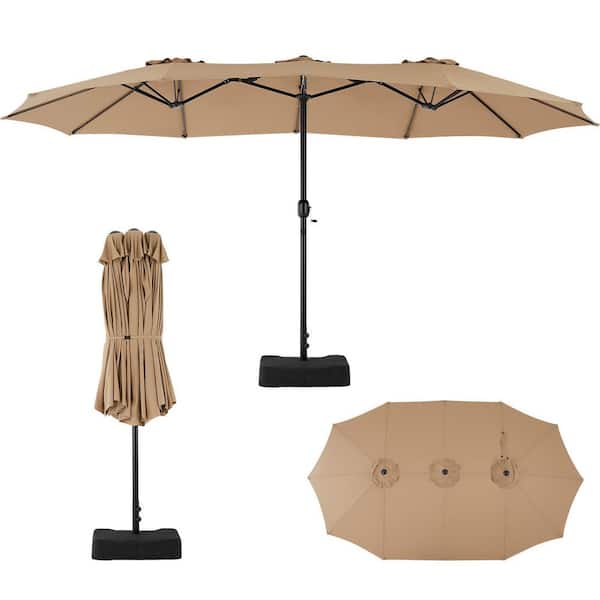 TIRAMISUBEST 15 ft. Aluminum Outdoor Market Patio Umbrella with UV Sun Protection and Sandbags in Khaki