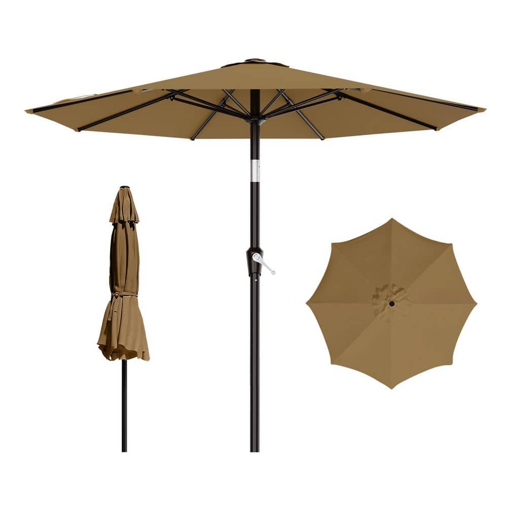 9 ft. Outdoor Patio Umbrella in Khaki, Push Button Tilt and Crank, 8 Sturdy Ribs Market Umbrella for Garden and Poolside price history on PriceWatchPro