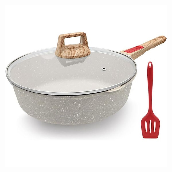 11-Piece White Nonstick Aluminum Deep Frying Pan Set with Lid Removable Handle All Stovetop Oven Safe