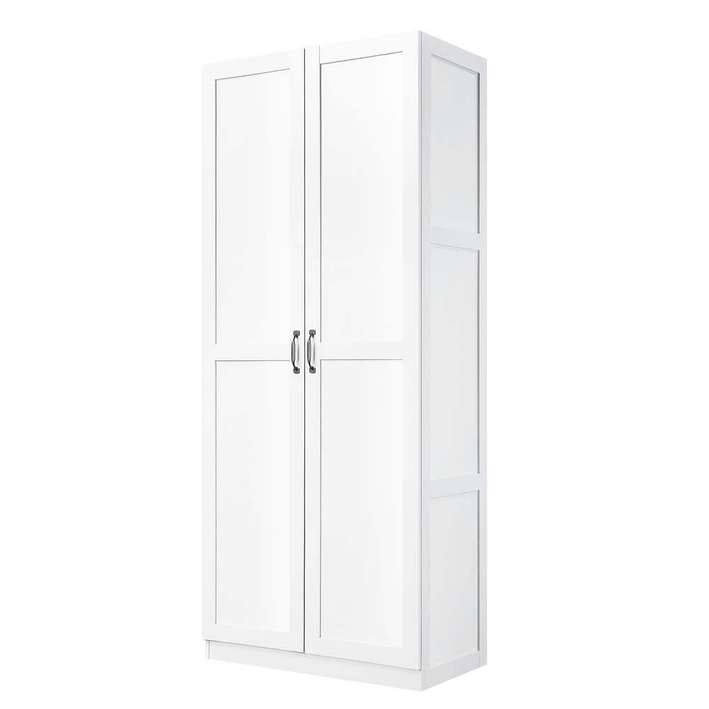 White Matte Freestanding Wardrobe with 7 Shelves