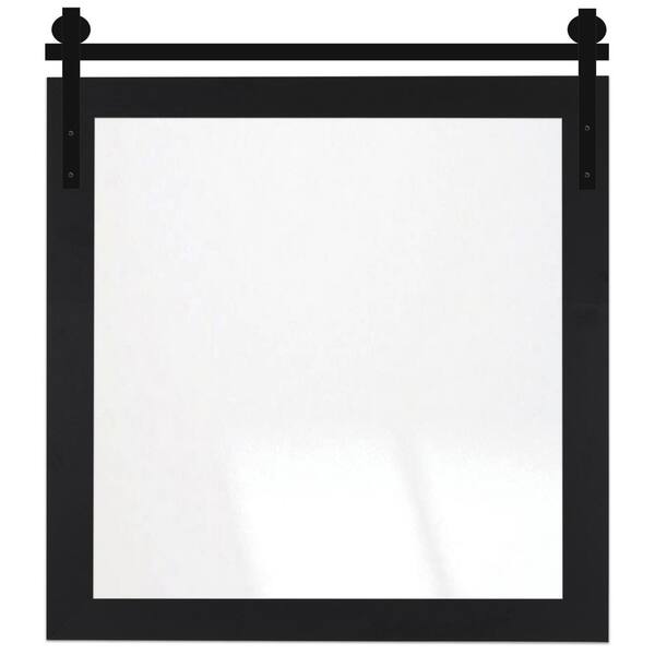 Hitchcock Butterfield Westmont 34 in. W x 34 in. H Farmhouse Rustic Square Framed Black Decorative Barn Door Bathroom Vanity Mirror
