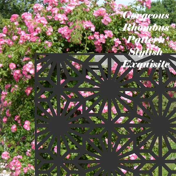 Zeus & Ruta 5.9 ft. H x 4 ft. W Outdoor Privacy Screen Wall in Black Decorative Metal Freestanding Garden Fence for Patio, Backyard